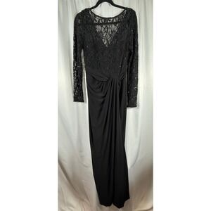 Lauren Ralph Lauren Evening Black‎ Lace Sequin Ruched Gown New Years Eve Size 10
